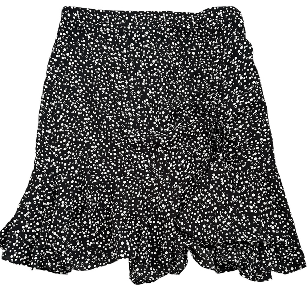 Max Studio | Small | Black midi skirt with white polka dots